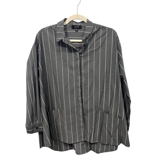 Comfy USA Striped Button Front Shirt Womens S Gray White Business Casual Preppy - Picture 1 of 6